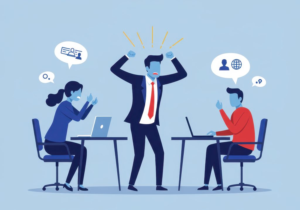 Frustrated employee overwhelmed by workplace stress and unmanaged emotions