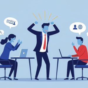 Frustrated employee overwhelmed by workplace stress and unmanaged emotions